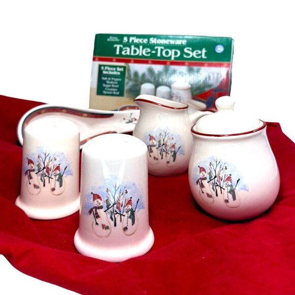 CIB Royal Seasons 5-Piece Stoneware Table-Top Set With Snowman Design Vintage - Picture 3 of 8